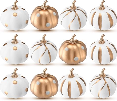 Amazon.com: WinnerWhy 12 Pcs Gold White Artificial Pumpkins Decor Assorted Pumpkins Bulk Fall Harvest Faux Mini Pumpkins Autumn Halloween Thanksgiving Holiday Small Foam Pumpkins Table Displaying Decorating : Home & Kitchen Pumpkins Decor, Fake Pumpkins, Artificial Pumpkins, Foam Pumpkins, Autumn Halloween, Baby Shower Pumpkin, Thanksgiving Holiday, Mini Pumpkins, Baby In Pumpkin