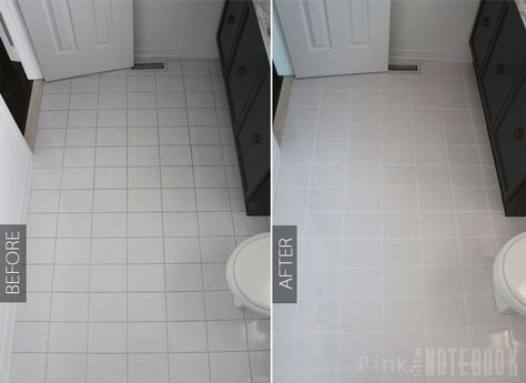 How to Freshen up your Grout Lines (for $2 or less) | Pink Little Notebook http://www.pinklittlenotebook.com/how-to-freshen-up-your-grout-lines-for-2-or-less/ Cleaning Plan, Grout Paint, Painting Bathroom Tiles, Floor Makeover, Painting Tile Floors, Cheap Vinyl, Homemade Cleaning Products, Grout Color, Bathroom Floor