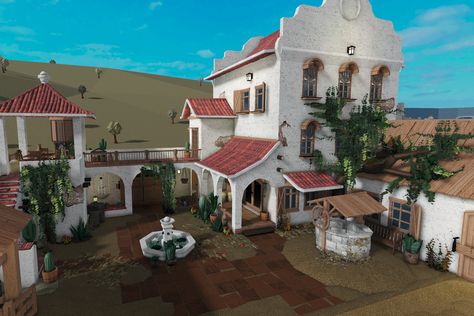 Impressive Minecraft Houses, Bloxburg Fairytale House, Mexican Style Bloxburg House, Bloxburg Courtyard, French House Bloxburg, Bloxburg Hacienda, Mexican House Bloxburg, Spanish House Bloxburg, Spanish Bloxburg House