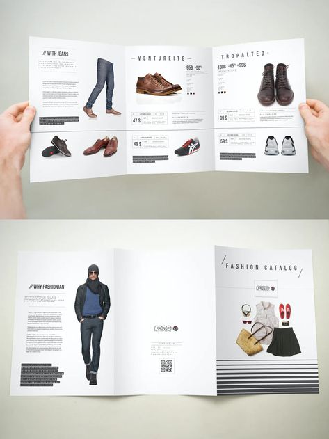 Trifold Product Catalog Template InDesign - Easy Customization and Editable Catalog Clothing Design, Minimal Trifold Brochure Design, Cloth Catalogue Design, Clothing Catalog Design, Product Brochure Design Layout, Fashion Catalogue Design, Fashion Leaflet, Industrial Branding, Fashion Branding Design