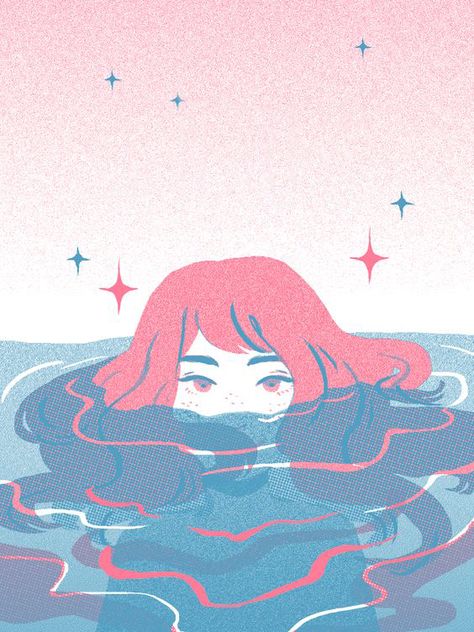 ☆ pin | bellaxlovee ☆ Hair In Water, Water Artists, Drawing Hair, Risograph Print, Wow Art, Illustrations And Posters, Super Ideas, In Water, Art Inspo