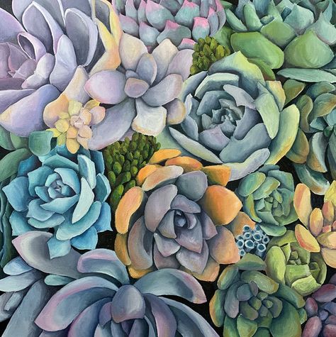 Succulent Garden - 25"x25" Oil Painting on Canvas Succulent Painting, Succulent Art, Diy Oils, Plant Painting, Garden Painting, Succulent Garden, Cool Backgrounds, Bern, Succulents Garden