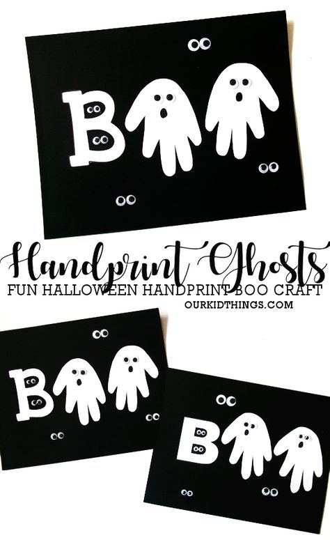 Handprint Ghost Boo Craft Handprint Witch Craft For Kids, Cute Halloween Handprint Crafts, Handprint Crafts Halloween, Ghost Activity For Toddlers, Halloween Crafts For Toddlers Printable, Ghost Crafts For Kids Preschool, Ghost Feet Craft, Boo Handprint Craft, Preschool Ghost Craft