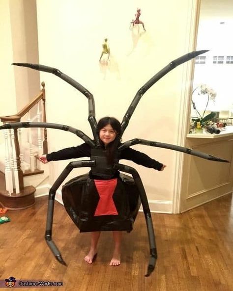 Black Widow Costume Spider, Spider Costume Kids, Diy Spider Costume, Black Widow Diy, The Spider And The Fly, Spider And The Fly, Spider Halloween Costume, Widow Costume, Spider Fly