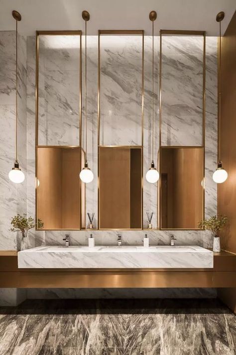 Bathroom Industrial, Luxury Bathroom Vanities, Latest Bathroom Designs, Restroom Design, Bathroom Decor Luxury, Bathroom Design Trends, Decor Mirror, Stone Bathroom, Modern Lighting Design