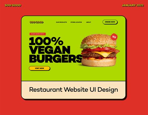 Vegan Food Restaurant Website UI Design Vegan Restaurant Branding, Playful Website Design, Food Website Design, Website Ui Design, Ads Creative Advertising Ideas, Advertising Ideas, Restaurant Website, Ui Design Website, Vegan Burgers