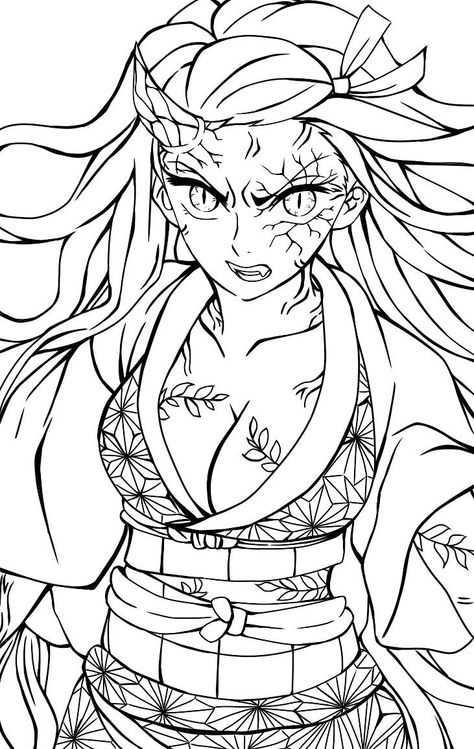 Demon Slayer Drawing Outline, Damon Slayer Drawing, Nezuko Demon Drawing, Nezuko Outline, Anime Lineart Demon Slayer, Demon Slayer Nezuko Drawing, Nezuko Lineart, Nezuko Coloring Page, Demon Slayer Line Art