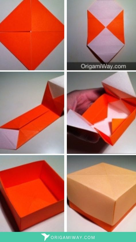 An orange paper origami box Origami Techniques, Origami Box, How To Make Box, Handy Dandy, Origami Easy, The Square, Origami Paper, Wooden Box, Step By Step Instructions