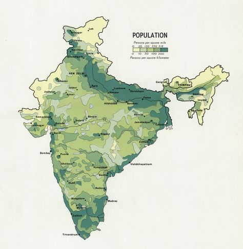 Population density of India (1970) Geographical Map Of India, Physical Map Of India Hd, Biosphere Reserves In India Map, Population Density Map, Maps Aesthetic, Population Density, Population Growth, Architecture Visualization, Geography