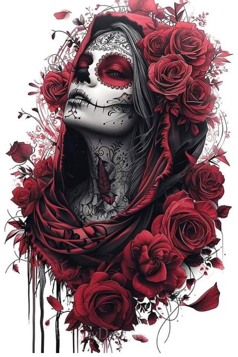 Sugar Skull Art Painting, Sugar Skull Art Drawing, Catrina Tattoo, Sugar Skull Artwork, Mexican Art Tattoos, Mexican Culture Art, Mommy Tattoos, Tattoo Zeichnungen, Skull Art Drawing