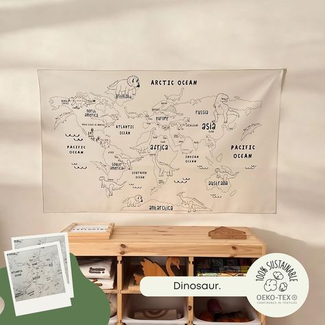 Little explorers with big dreams! 🌍✨ Let their imagination take them on adventures across the globe, from the highest mountains to the deepest oceans. Every corner of the world is waiting to be discovered—one step, one dream, one map at a time! 🗺️💫 #DreamBig #LittleAdventurers #ExploreTheWorld World Map Tapestry, Map Tapestry, World Map Wall Decal, Map Wall Decal, Dinosaur World, Wall Hanging Nursery, Fabric Tapestry, World Map Decal, Educational Wall Art