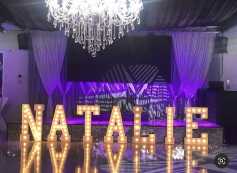 Purple Quinceanera Theme Night Lights, 15 Light Up Numbers Quince, Quince Name Letters, Quince Court Table, Quinceanera Entrance, 15 Party Ideas Quinceanera, Forest Quince, Purple Quinceanera Theme, Blue Quinceanera Theme