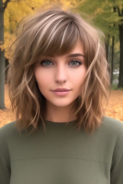 Lob With Wispy Bangs, Wispy Bangs Long, Bangs Long Bob, Shaggy Lob Haircut, Haircut Low Maintenance, Long Bob Hairstyle, Shaggy Lob, A Line Haircut, Medium Length Haircuts