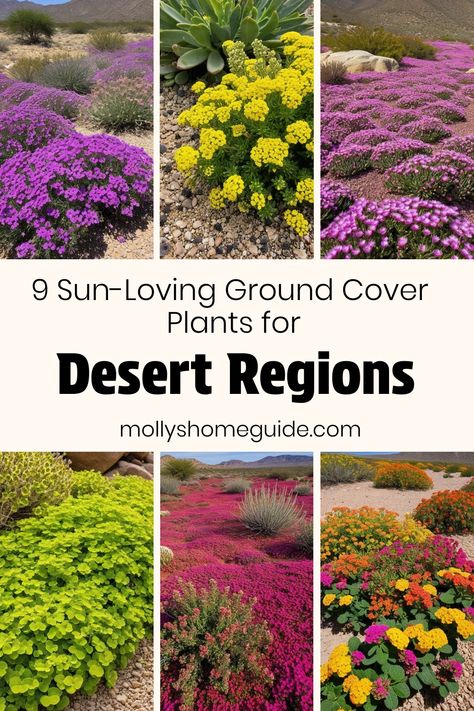 Discover a variety of drought-tolerant ground cover plants perfect for desert landscapes. From hardy options like creeping thyme and Delosperma cooperi to succulent ground covers and rock purslane, these beautiful plants are easy-care and require minimal water, making them ideal for dry spells. Whether you need spreading plants for paved areas or options for landscaping in dry shade, these extremely drought-tolerant perennials will thrive with little maintenance. Desert Ground Cover Plants, Drought Tolerant Landscape Backyard, Rock Purslane, Succulent Ground Cover, Red Creeping Thyme, Dog Safe Plants, Delosperma Cooperi, Creeping Thyme, Drought Tolerant Perennials