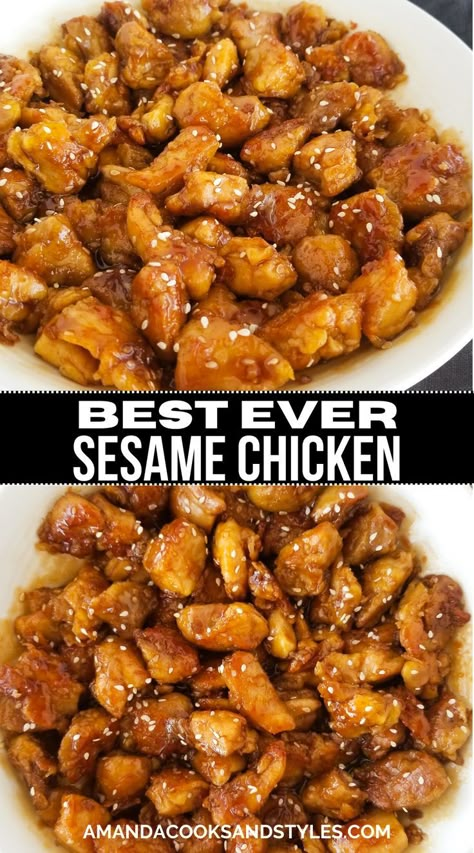 Best Sesame Chicken Recipe, Honey Sesame Chicken Stir Fry, Sesame Chicken Potstickers, Side Dishes For Asian Chicken, Sesame Oil Chicken Recipes, Chicken General Tso, Simple Asian Recipes Healthy, Sesame Chicken Recipe Easy, Caramelized Chicken