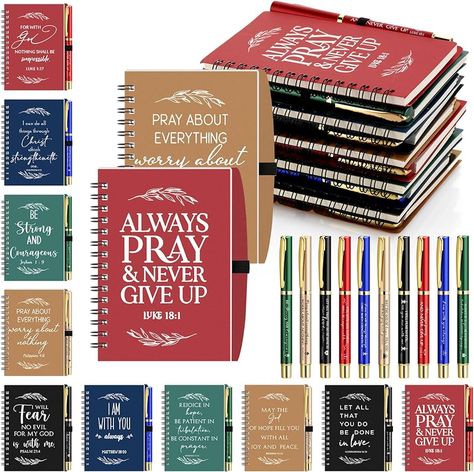 Amazon.com : Kosiz 100 Pcs Christian Gifts Bulk Include Spiral Notebook and Bible Ballpoint Pen Prayer Journal Religious Party Favors God Scripture Notepad for Women Church Family (Black) : Office Products Gifts For Church Members, Christian Party Favors, Scripture For Women, Congregation Gifts, Church Gifts Ideas, Ministry Gifts, Worship Night, Prayer Partner, Sparkling Juice