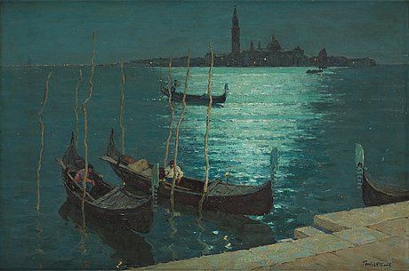 Terrick Williams, „Moonlight, Venice”. - Bukowscy Water Oil Painting, Cityscape Paintings, Church Wall Art, Moonlight Painting, John Williams, Marine Painting, Art Academy, Water Painting, Art Business