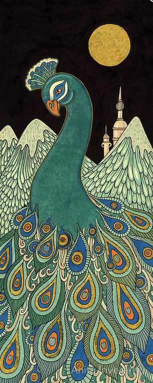 Peacock illustration by A. Inverarity #Art #AnimalArt #Peacock Peacock Quilt, Surrey England, Original Ink Drawing, Peacock Art, Madhubani Painting, Arte Animal, Modern Cross, Gold Gilding, Modern Cross Stitch