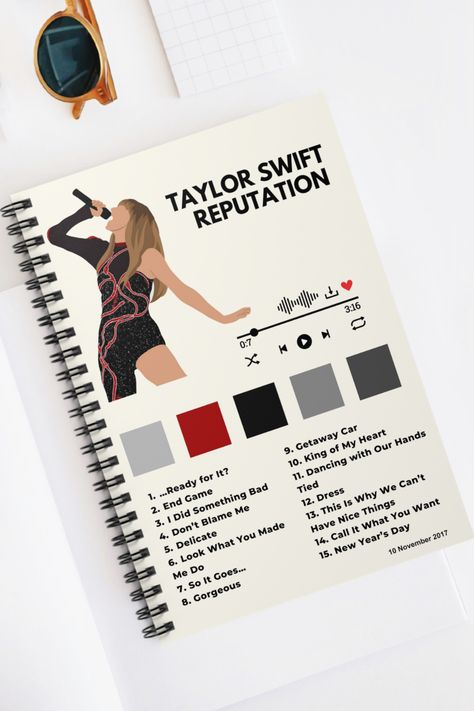 Taylor Swift School Supplies, Taylor Swift Notebook Cover, Taylor Swift Notebook Ideas, Notebook Ideas Drawing, Reputation Taylor Swift Eras Tour, Taylor Journal, Taylor Swift Notebook, Taylor Swift Journal, Gifts For Swifties