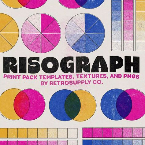 Made From Real Risograph Prints 🖌️ | 🎨 Brushes? Who needs 'em! Our Risograph Print Pack is the ultimate template, texture, and action pack for graphic designers who want to create with ease.... | By RetroSupply Co. Risograph Colour Chart, Risograph Design, Risograph Illustration 2 Color, 40 Days Of Prayer, Riso Print Colors, Two Color Risograph, Risograph Two Colors, Atomic Habits, Risograph Print