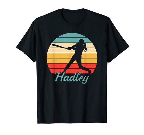 PRICES MAY VARY. This personalized athlete gift features a softball player swinging a bat. Perfect for athletes named Hadley. A great personalized gift for softball players and teams. Perfect for team practices, tournament trips, and game travel. Lightweight, Classic fit, Double-needle sleeve and bottom hem Cricket Game, Game Gifts, Softball Shirt, Shirt Girl, Retro Sunset, Vintage Baseball, Fashion Dresses Casual, Retro Color, Men T Shirt