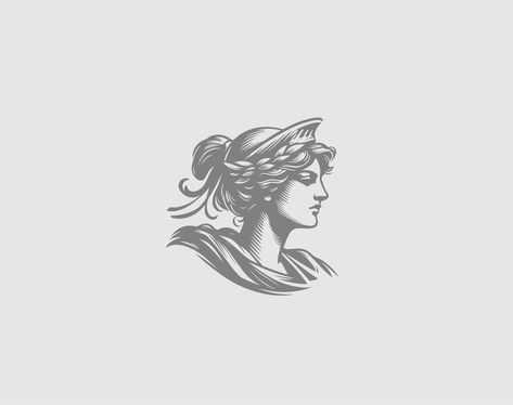 Athena Drawing, Female Logo Design, Artemis Logo, Ticket Logo, Athena Greek Goddess, Athena Goddess, Illustration Logo, Logo Creation, Hand Drawn Illustration