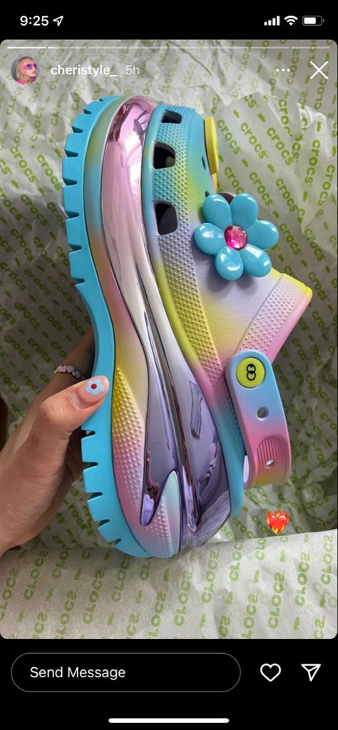 crocs, cool, big crocs, multicolor crocs, fun crocs Cool Crocs, Crocs Fashion, Cute Shoes Heels, Disney Sticker, Cute Nike Shoes, Girly Shoes, Cute Nikes, Nike Shoes Women, Crocs Shoes