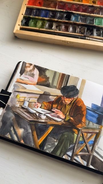 Sam | Watercolor Artist on Instagram: "I always love these little scenes outside cafes ☕️ Been such a busy week for me heading into finals 😅 . . #watercolor #watercolorart #watercolorpainting #watercolorartwork #artreels #painting #paintingprocess #sketchbookart #artprocess #artlovers #watercolorartistillustration" Art Drawings Watercolor, Watercolour Aesthetic, Busy Painting, Nova Art, Draw Watercolor, Sketchbook Watercolor, Painting Sketchbook, Sketchbook Painting, Farm Paintings