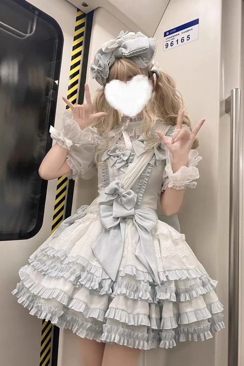 Better quality than expected. You have to make the eyelets for the buttons otherwise great! Dollete Dress, Cute Idol Outfits, Light Blue Aesthetic Outfit, Light Blue And White Outfit, Light Colors Outfit, Light Blue Outfits, White Layered Dress, Light Blue Outfit, Fancy Halloween Costumes