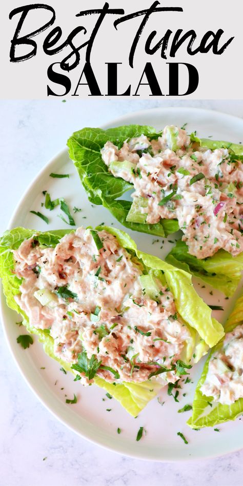 Tuna Salad on  lettuce on a plate. The Best Tuna Salad, Keto Tuna Salad, Best Tuna Salad Recipe, Keto Tuna, Best Tuna Salad, Healthy Foods To Make, Healthy Food Habits, Best Smoothie, Tuna Salad Recipe