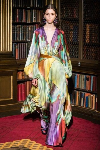 Peter Pilotto Fall 2019 Ready-to-Wear Collection - Vogue Silk Gowns, Scarf Designs, Evening Time, Colour Story, Bell Sleeve Shift Dress, Digital Abstract, Peter Pilotto, Long Dress Casual, Short Mini Dress