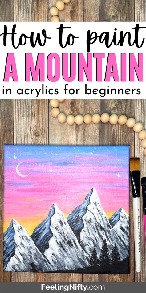 This easy mountain landscape painting is an easy painting ideas on canvas for beginners (aesthetic painting ideas). This mountain painting is complete with a pink sunset sky background. You'll also learn a mountain drawing technique. This Mountain Art/ landscape art comes in a step by step painting tutorial on Youtube video and written tutorials. #mountains #mountainlandscape #paintingideas #mountainart #mountaindrawing #landscapepaintings #easypaintings #easyart #aestheticpaintings Black And White Acrylics, Easy Art Journal Ideas, Paint A Mountain, Sunset Sky Background, Aesthetic Painting Ideas, Easy Painting Ideas On Canvas, Pie Cupcakes, Crafts For Teens To Make, Mountain Landscape Painting