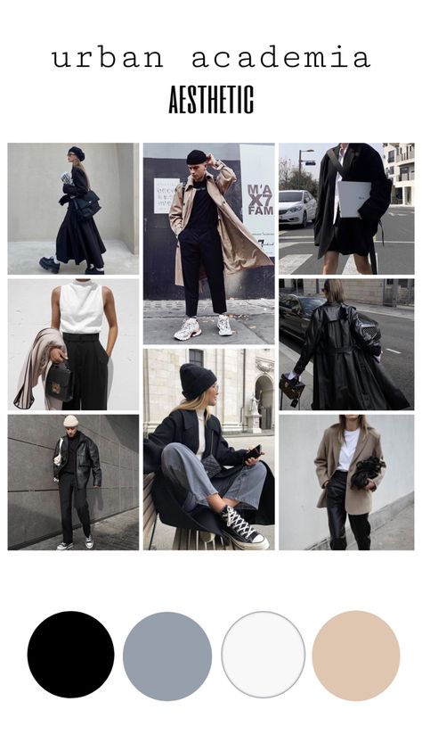 urban academia- a brand new version of dark academia Minimal Academia Aesthetic, Urban Academia Aesthetic, Urban Dark Academia, Urban Academia Outfits, Dark Academia Streetwear, Modern Academia Fashion, Female Architect Aesthetic Outfit, Black Academia Aesthetic Outfit, Dark Minimalist Aesthetic Outfit