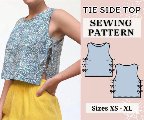 Women top pattern | Pdf sewing pattern |  tie side Top pattern | Tie top pattern | Top sewing pattern | Shirt sewing pattern Sleep Shirt Sewing Pattern, Sewing Patterns For Scraps, Xl Sewing Patterns, Womens Tops Patterns, Understanding Sewing Patterns, Tulip Top Pattern, Peplum Top Sewing Pattern Free, Easy Sew Summer Tops, Side Tie Top Sewing Pattern