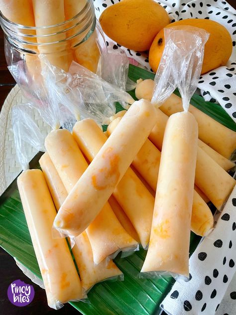 Today is the first real taste of “almost summer” weather, and I’m loving it! Up until a few days ago, it still felt like winter for most of the day. This Mango Ice Candy, Mango Popsicles, Gluten Free Milk, Ice Candy, Cream Candy, Fruit Ice, Filipino Desserts, Ice Cream Candy, Vanilla Pudding Mix