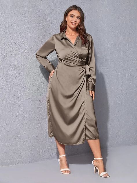 Silk Wrap Dress Outfit, Wrap Dress Outfit, Silk Wrap Dress, Black Dresses Classy, Winter Fashion Outfits Casual, Dresses Classy, Silk Wrap Dresses, Slip Skirts, Designer Dresses Casual