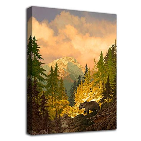 Bear Canvas, Artwork Contemporary, Poster Vintage Retro, Bedroom Artwork, Mountain Modern, Forest Wall Art, Mountain Wall Art, Canvas Art Wall Decor, Autumn Forest