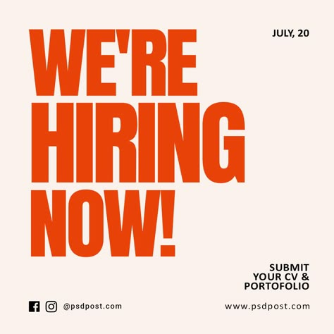 Passionate about what you do? So are we! Explore our current job vacancies and see how you can contribute to our success story. Your journey starts here. Link posts in bio! www.psdpost.com #instagrampost #instagramtemplate #instagram #photoshoptemplate #photoshoppost #psdpost #designtemplate #werehiringnow #join #hiring We Are Hiring Instagram Post, Now Hiring Graphic, We’re Hiring Creative Ads, We're Hiring Ig Post, Hire Poster Design, Hiring Post Design Creative, We’re Hiring, Job Posting Design, Instagram Creative Posts