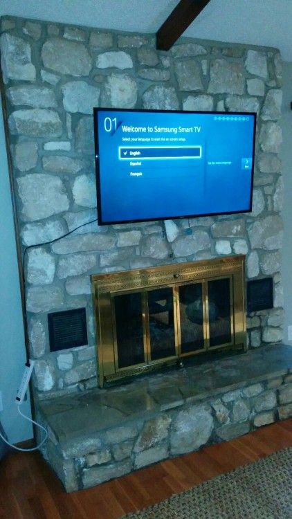 Stone Fireplace Tv Mount, Tv Mounted On Stone Fireplace, Tv Mount On Stone Fireplace, How To Mount Tv On Stone Fireplace, Mounting Tv On Stone Fireplace, Tv Above Stone Fireplace, Tv Mount Over Fireplace, Fake Rock Wall, Mounting A Tv