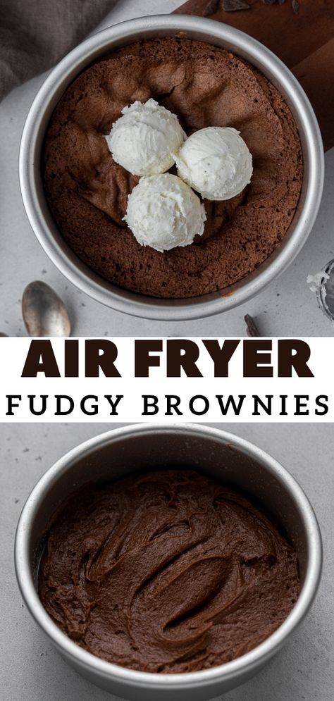 These air fryer brownies can be made in an air fryer to yield a fudgy chocolate brownie with the perfect crinkly top. This recipe only uses a handful of ingredients and yields delicious brownies for two! Air Fryer Brownies Recipe, Brownie For Two, Brownies For Two, Air Fryer Brownies, Air Fryer Recipes Dessert, Batch Recipes, Fried Dessert, The Best Air Fryer, Quick Dessert Recipes