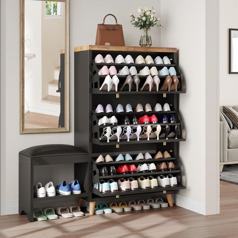 Amazon.com: YITAHOME Shoe Cabinet with 3 Flip Drawers, Modern Shoe Storage Cabinet with Shoe Bench for Entryway, Freestanding Hidden Shoe Rack Storage Organizer with Gold Metal Handle, Living Room, White : Home & Kitchen Hidden Shoe Rack, Bench For Entryway, Shoe Tidy, Shoe Rack Storage, Modern Storage Cabinet, Adjustable Shoes, Shoe Shelf, Upholstered Chair, Shoe Bench