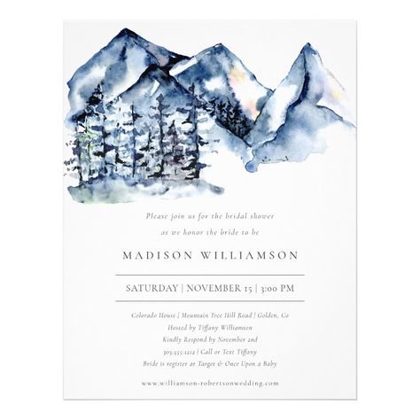 Tiffany Bride, Mountain Bridals, Mountain Watercolor, Boho Bridal Shower Invitations, Watercolor Boho, Boho Bridal Shower, Rustic Blue, Watercolor Mountains, Modern Typography