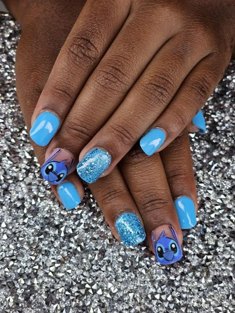 Nails Acrylic Stitch, Lilo And Stitch Nails Acrylic Short, Lilo Stitch Nails, Stitch Inspired Nails, Stitch Nails For Kids, Stitch Nails Disney, Stitch Nail Designs, Leopard Nail Art Designs, Stitch Nails