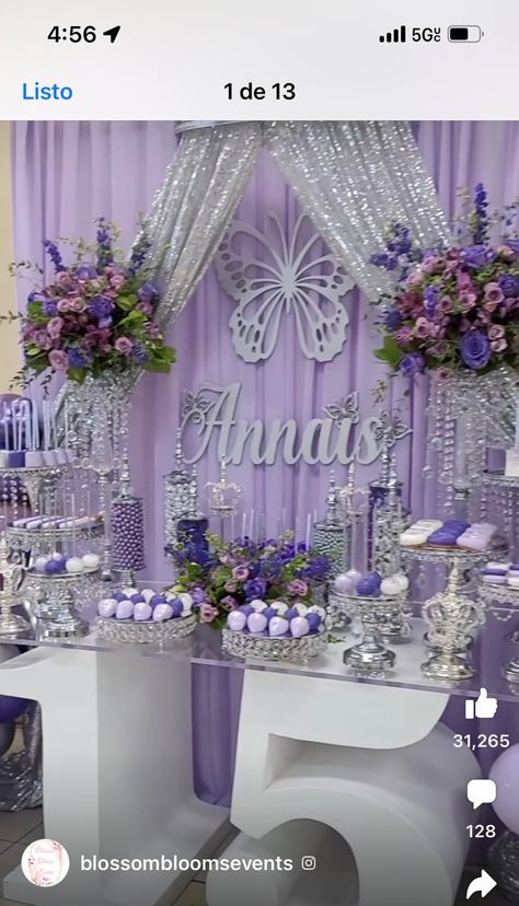 Lavender Themed Quinceanera, Lavender And Mint Quinceanera, Lavender Quince Dessert Table, Table Flowers Decoration, Lavender Sweet 16 Centerpieces, 50th Birthday Sneaker Ball Ideas, Lavender And Silver Quinceanera Decorations, Lilac 15 Decorations, Light Purple Quince Decorations