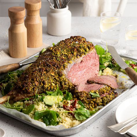 Honey and pistachio crusted lamb | New World Lamb Rack Recipe, Christmas Lamb, Roast Lamb Leg, Hello Fresh Recipes, Almond Crusted, Fast Dinners, Hello Fresh, Lamb Recipes, Yummy Eats