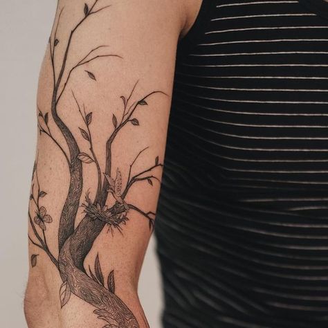 Upper Arm Tree Tattoos For Women, Tree Bicep Tattoo, Tree Branch Wrap Around Tattoo, Tree Shoulder Tattoo Women, Tree Chest Tattoo, Willow Tree Tattoo Thigh, Willow Tree Arm Tattoo, Tree Branches Tattoo, Tree Branch Arm Tattoo