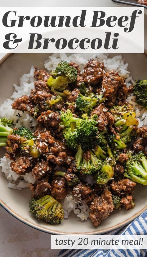 Super quick, super easy, and packed full of flavor, this Ground Beef and Broccoli recipe uses just one pan and can be on your table in 20 minutes. Serve over rice or noodles for a simple yet satisfying dinner. Fast Dinners Easy Ground Beef, Teriyaki Ground Beef And Broccoli, Healthy Lunch Ideas With Ground Beef, Healthy Dinner Hamburger, Meal Prep Ground Beef Recipes, Ground Beef Teriyaki Bowl, Healthy Family Meals On A Budget, Husband Lunch, Beef And Broccoli Recipe