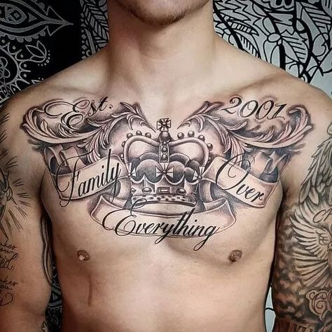 Crown Tattoos For Men, Crown Hand Tattoo, A Crown Tattoo, Crown Tattoo Men, Modern Crown, Crown Tattoos, Full Chest Tattoos, Chest Tattoo Ideas, Side Neck Tattoo