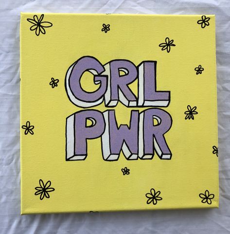 Feminism Canvas Painting, Quotes Aesthetic Canvas Painting, Feminist Canvas Painting, Feminist Painting Ideas, Yellow Canvas Painting, Cute Easy Paintings On Canvas, Vans Girl, Canvas Art Quotes, Vinyl Record Art