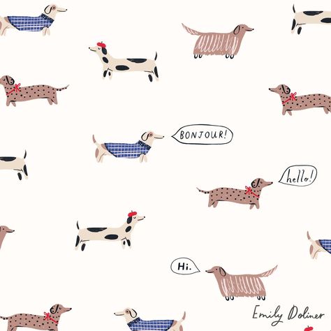 Daschund Illustration, Dog Illustration Simple, Dachshund Wallpaper, Dachshund Illustration, Dog Patterns, Dog Illustrations, Conversational Prints, Doxie Dogs, Animal Doodles